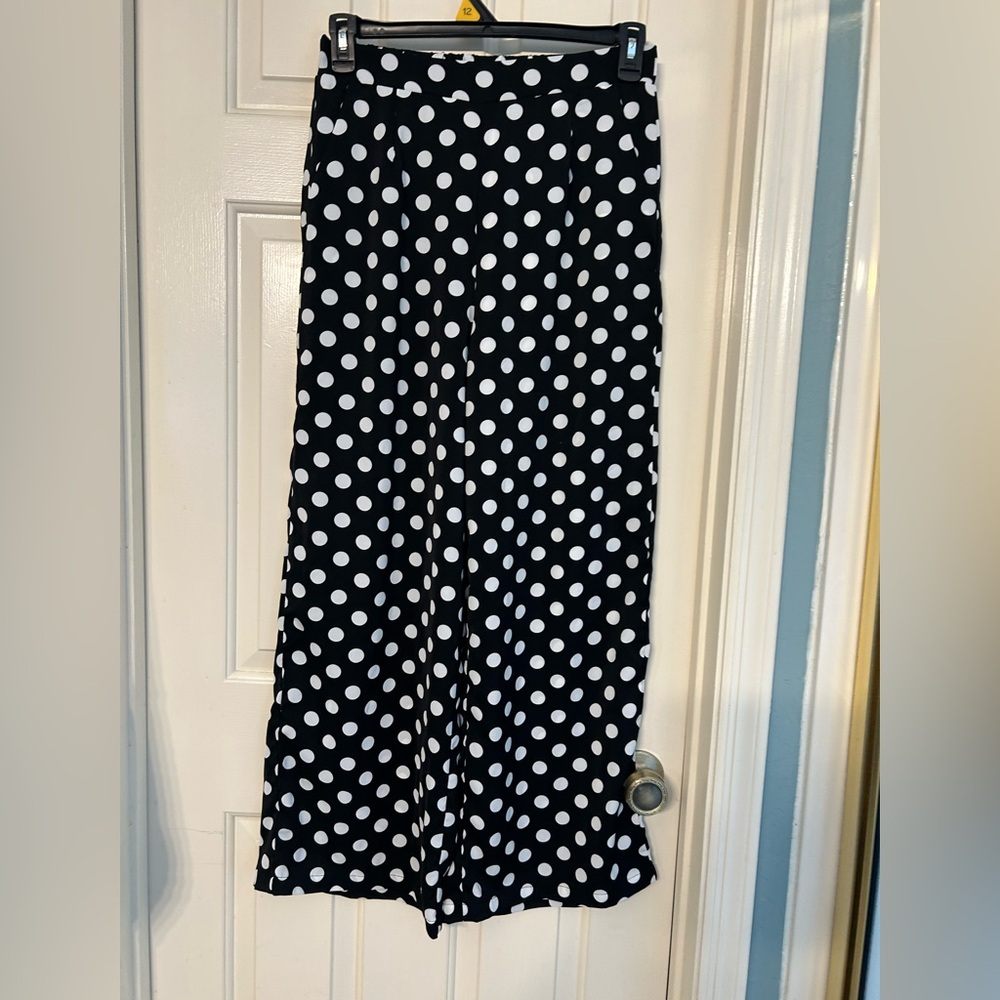 Emery Rose pull on palazzo pants size L polka dot